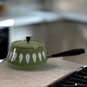 Vintage Cathrineholm fondu pot lotus pattern Mid-Century modern enamel o…